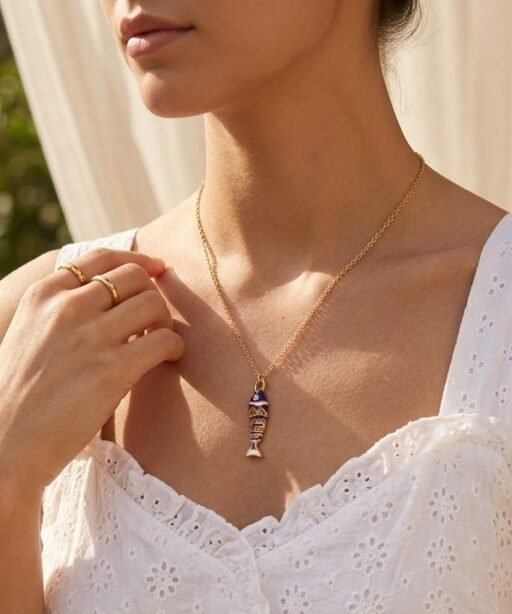 Alternative view of Blue Fish Necklace
