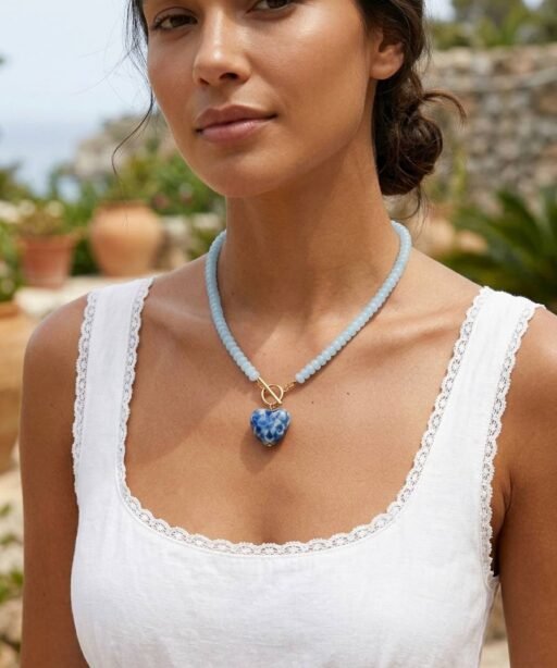 Alternative view of Heart Blue Beaded Necklace