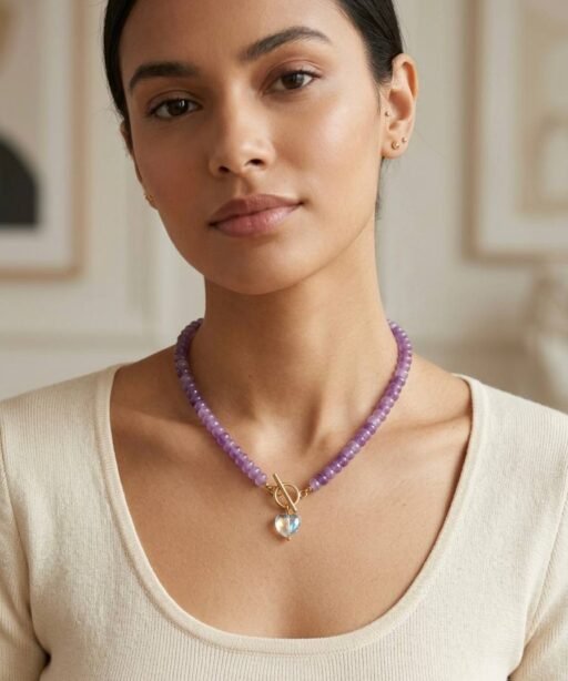 Alternative view of Heart Purple Beaded Necklace